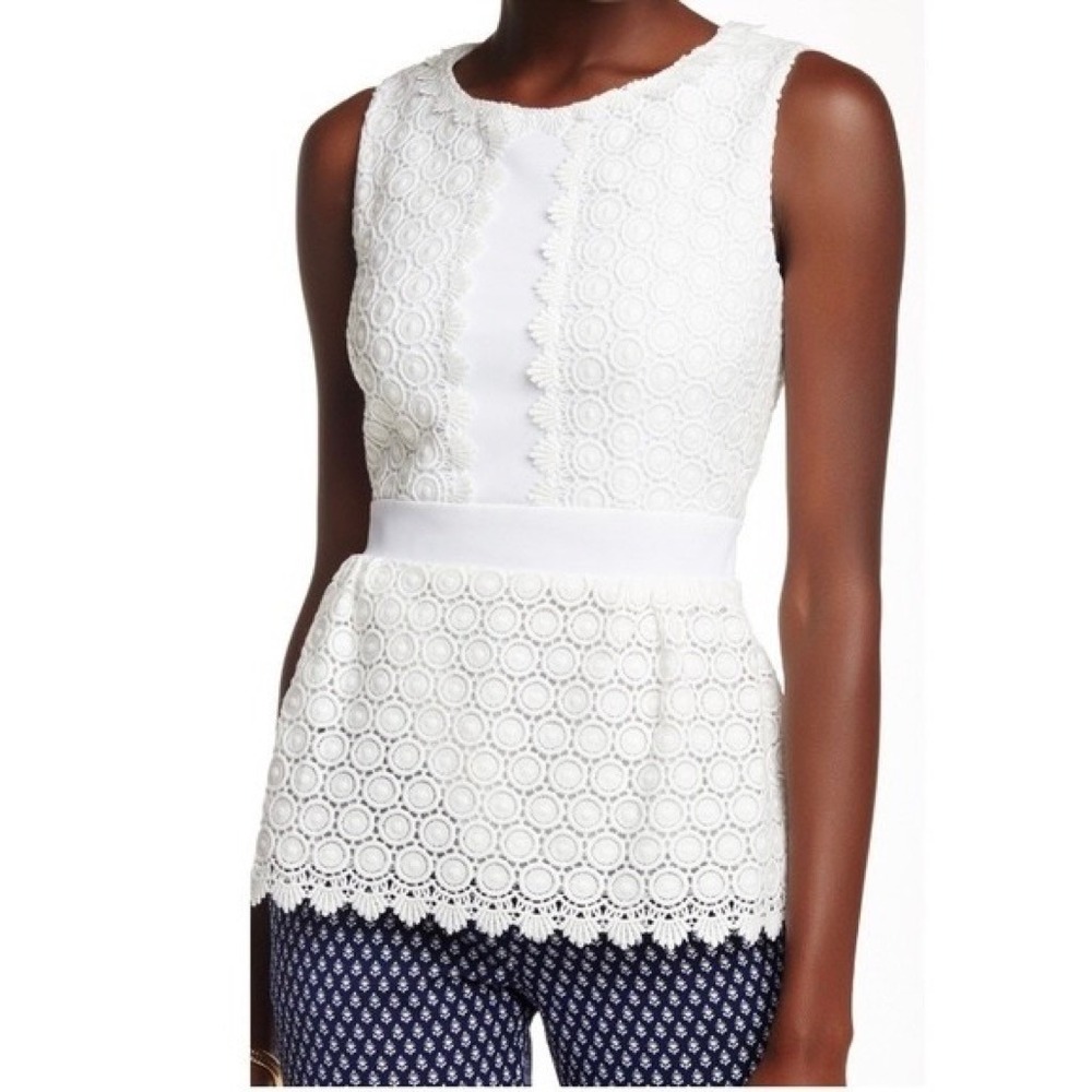 DVF DIANE VON FURSTENBERG Tavita Lace Peplum‎ Top Blouse Solid White Size 4